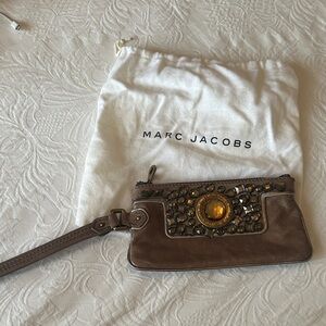 Marc Jacobs Tan Wristlet with Gold Embellishments